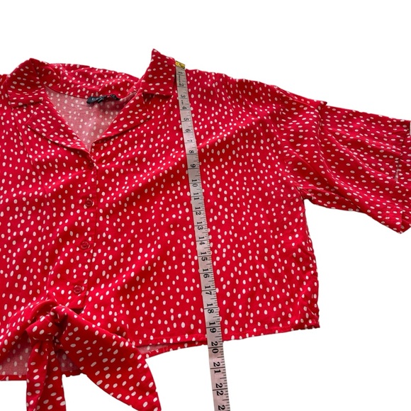 ELOQUII Red Polka Dot Button Down Front Tie Crop Shirt Plus Size 22 Pin-Up Retro - Picture 8 of 11